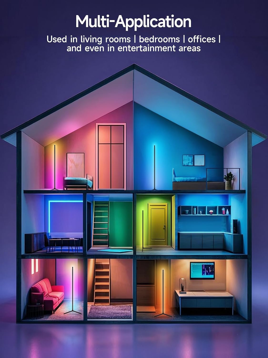 LED Floor Lamp, Smart RGB Corner Lamp, Dimmable Colour Changing Standing Lamp with APP & Remote Control, Music Sync, Modern Mood Corner Floor Lamp for Living Room, Bedroom, Gaming Room