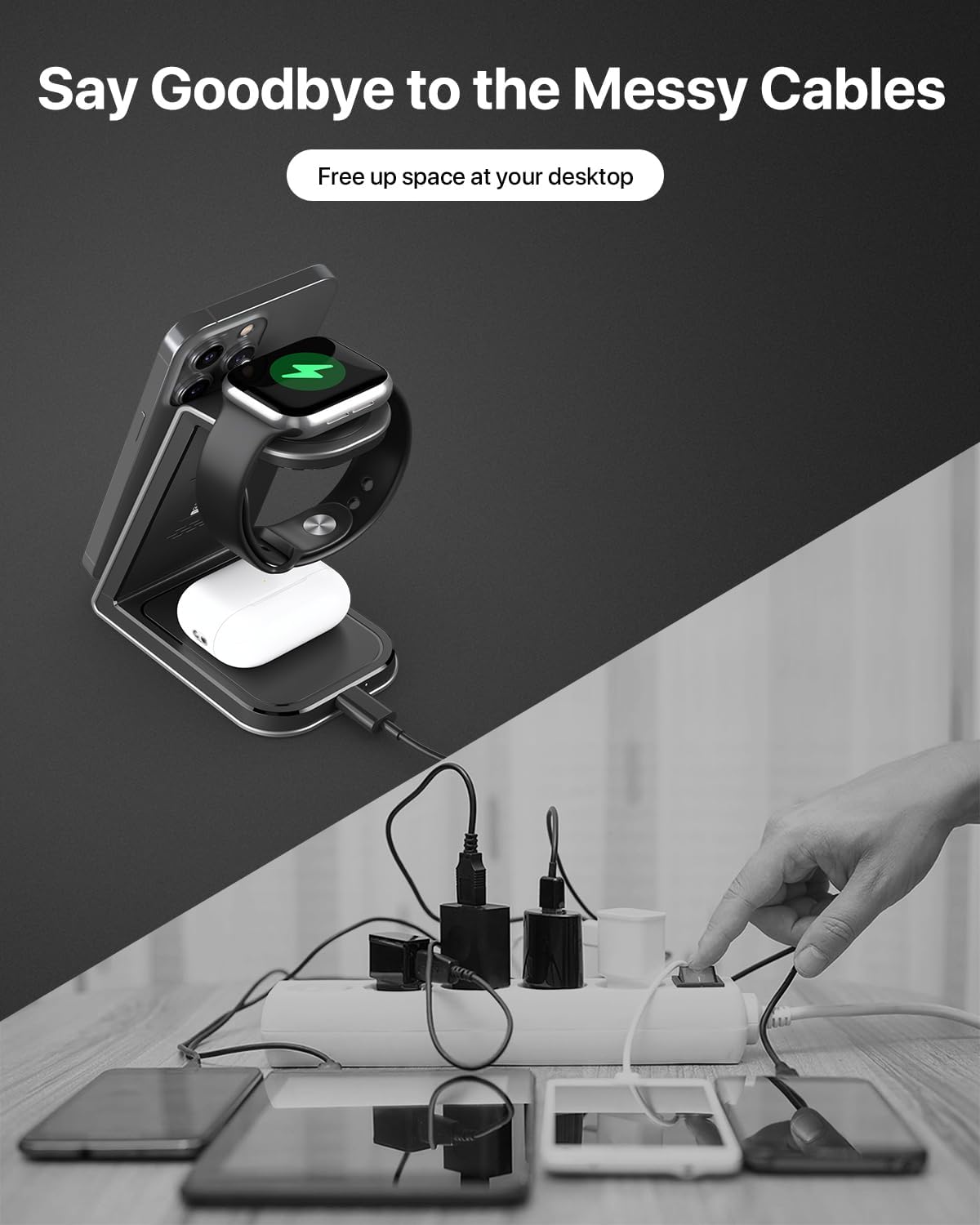 3 in 1 Wireless Charging Station for Iphone,Aluminum Alloy Fast Wireless Charger Stand for Iphone 17/16/15/14,Phone and Watch Charger Stand for Apple Watch,For Airpods (Black)