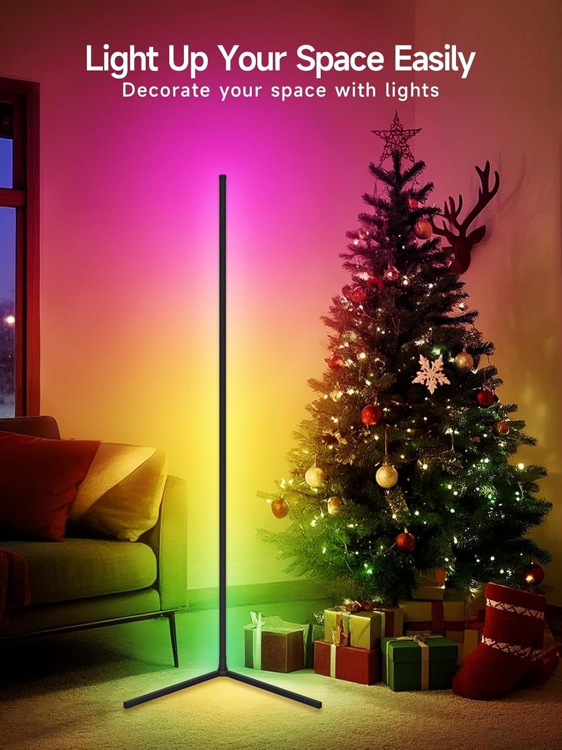 LED Floor Lamp, Smart RGB Corner Lamp, Dimmable Colour Changing Standing Lamp with APP & Remote Control, Music Sync, Modern Mood Corner Floor Lamp for Living Room, Bedroom, Gaming Room