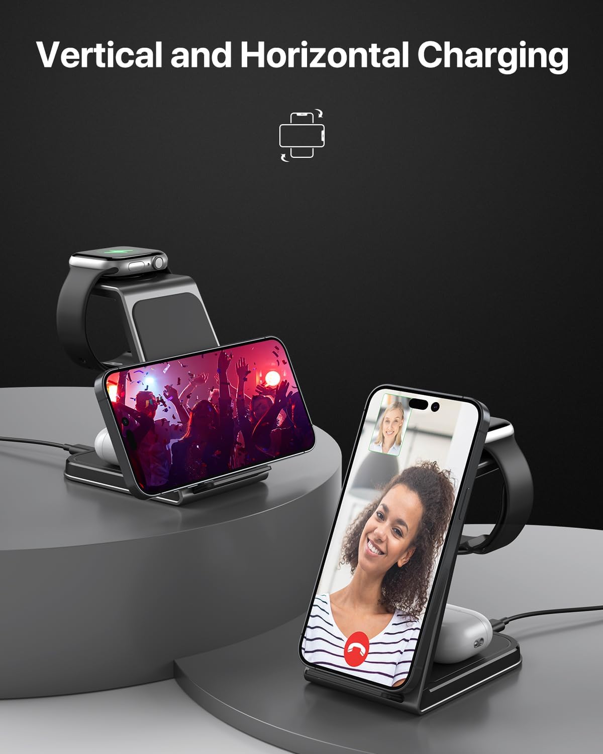 3 in 1 Wireless Charging Station for Iphone,Aluminum Alloy Fast Wireless Charger Stand for Iphone 17/16/15/14,Phone and Watch Charger Stand for Apple Watch,For Airpods (Black)