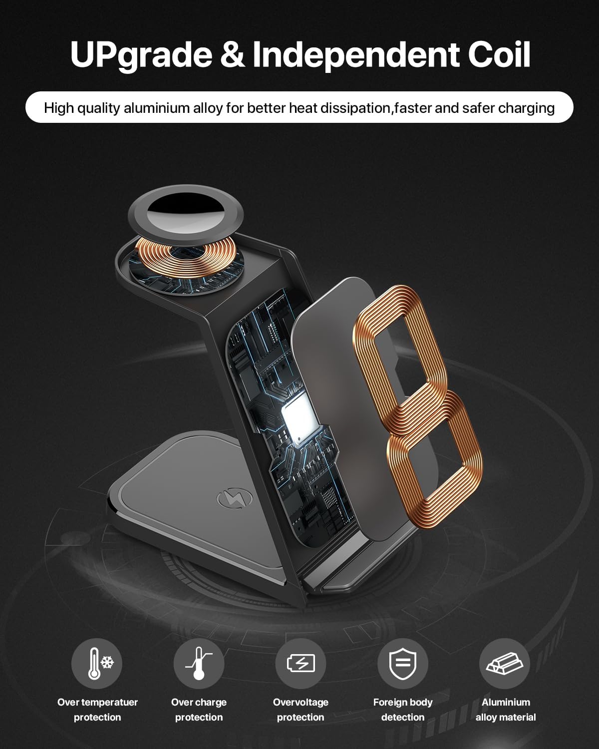 3 in 1 Wireless Charging Station for Iphone,Aluminum Alloy Fast Wireless Charger Stand for Iphone 17/16/15/14,Phone and Watch Charger Stand for Apple Watch,For Airpods (Black)