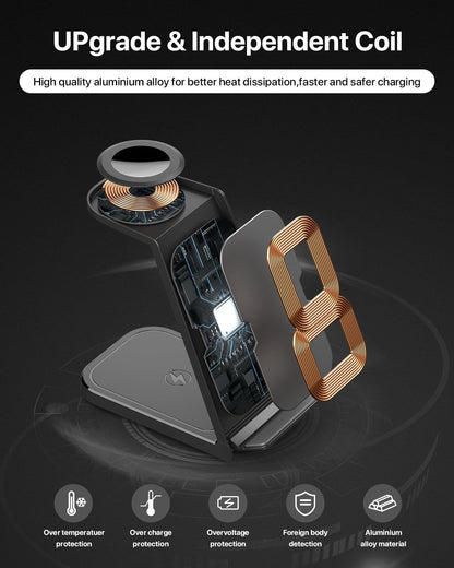 3 in 1 Wireless Charging Station for Iphone,Aluminum Alloy Fast Wireless Charger Stand for Iphone 17/16/15/14,Phone and Watch Charger Stand for Apple Watch,For Airpods (Black)