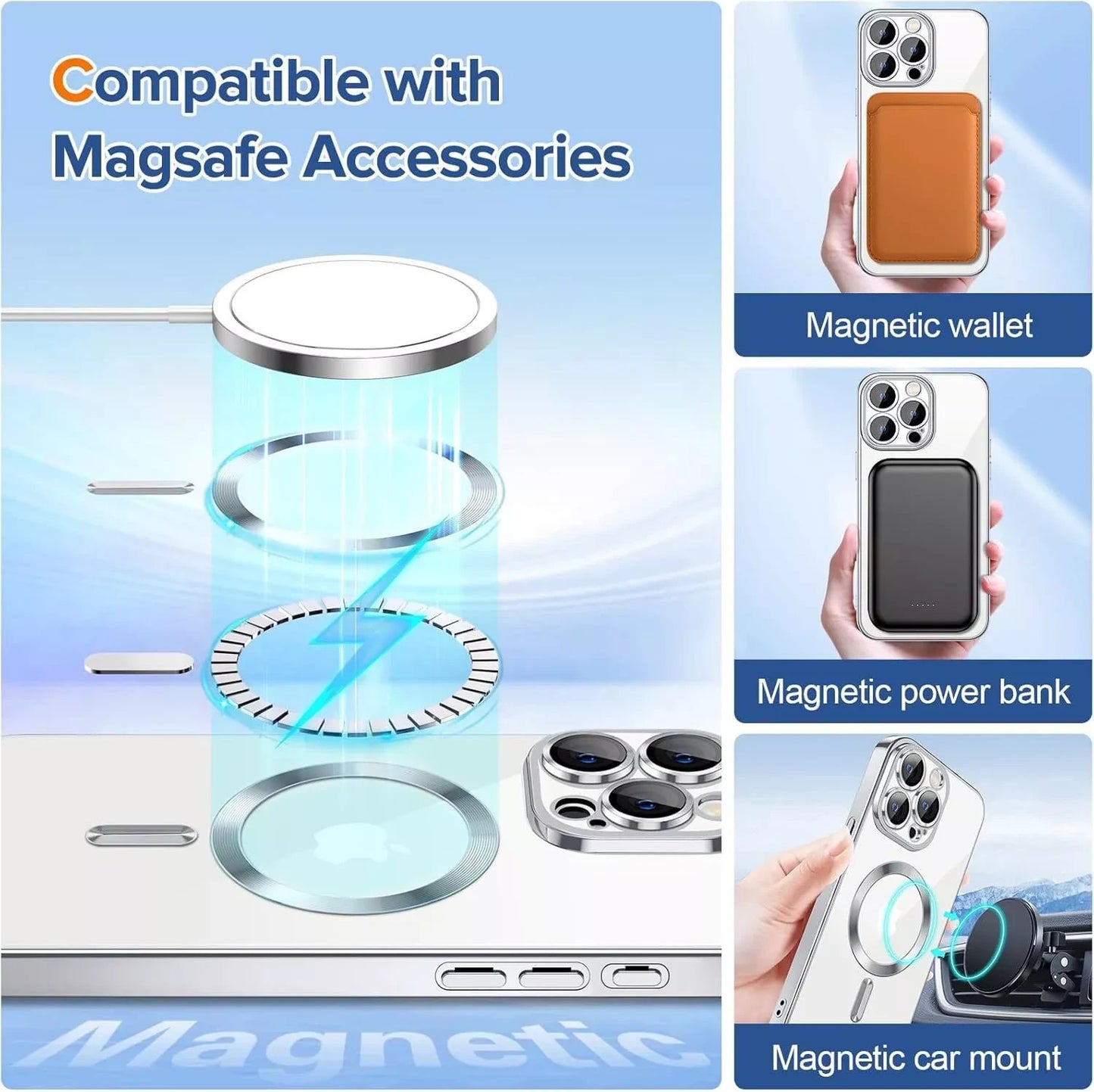 Lens Glass + Magsafe Case for Iphone 17 Pro Max 16 Pro 16E 15 plus 14 13 12 SE 7