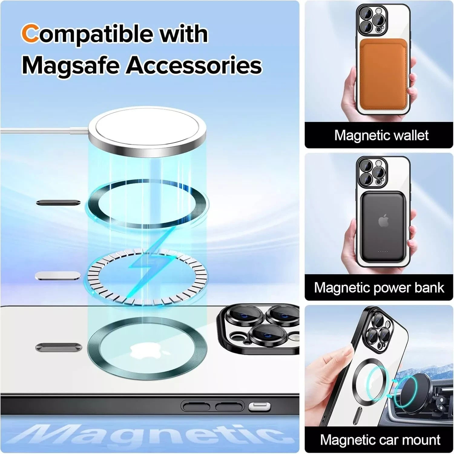 Lens Glass + Magsafe Case for Iphone 17 Pro Max 16 Pro 16E 15 plus 14 13 12 SE 7